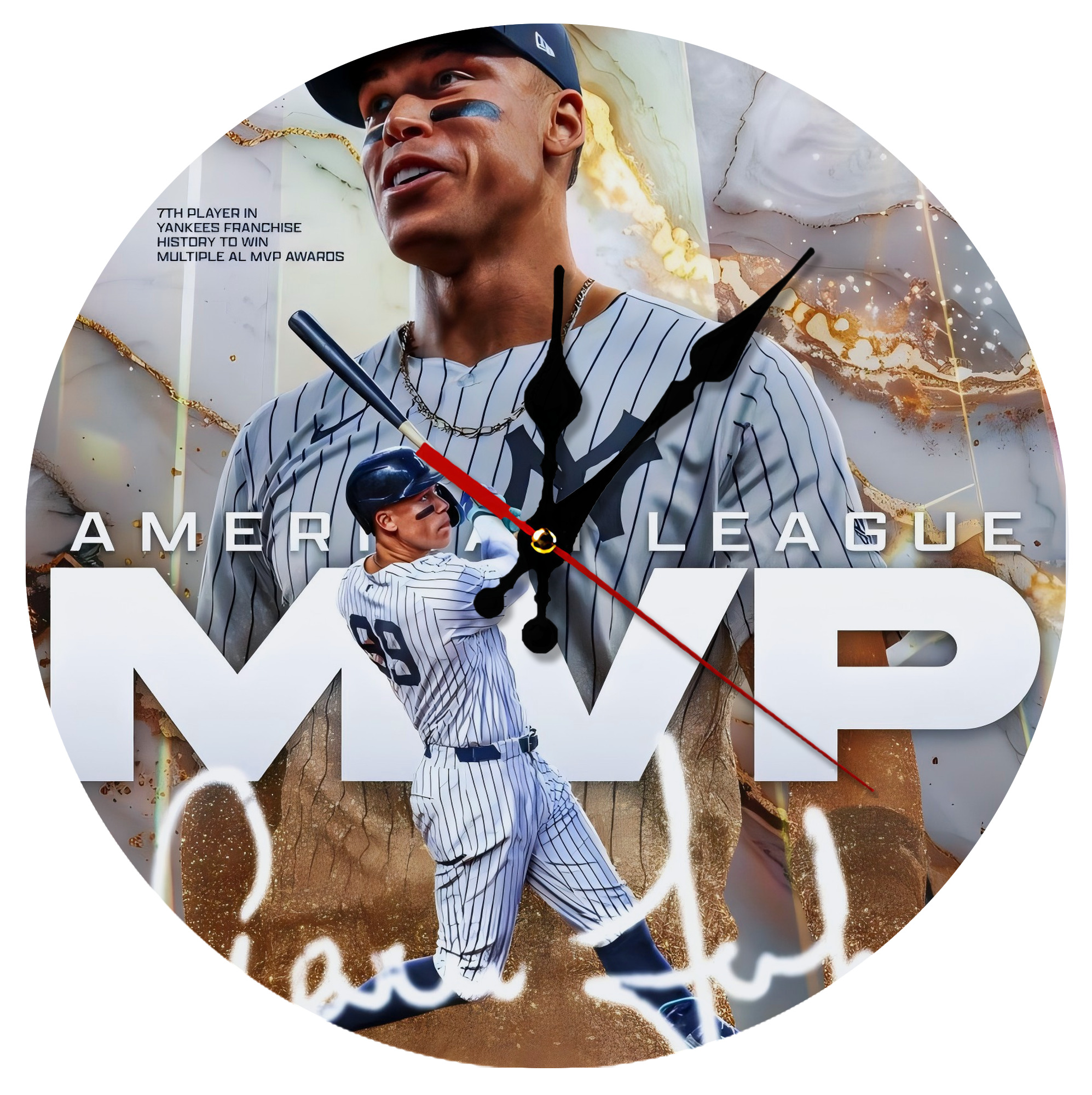 Aaron Judge MVP Silent Round Wall Clock – Modern & Stylish DIY Design, Durable Wood Construction, Easy To Install – Perfect For Office, Bedroom, Living Room, And More